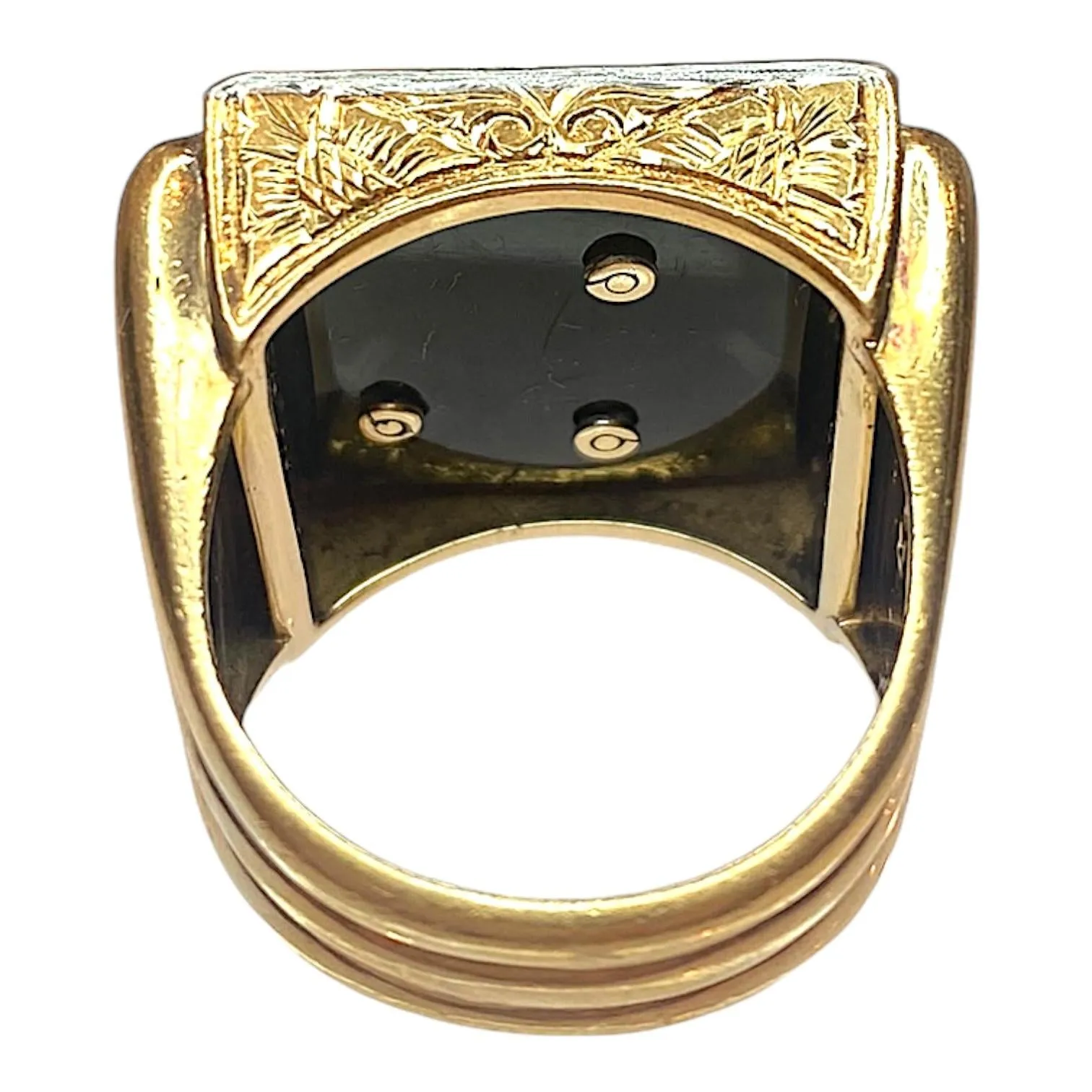 Vintage 18K Gold Onyx & Diamond Large Signet Ring
