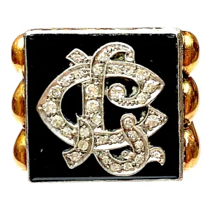 Vintage 18K Gold Onyx & Diamond Large Signet Ring