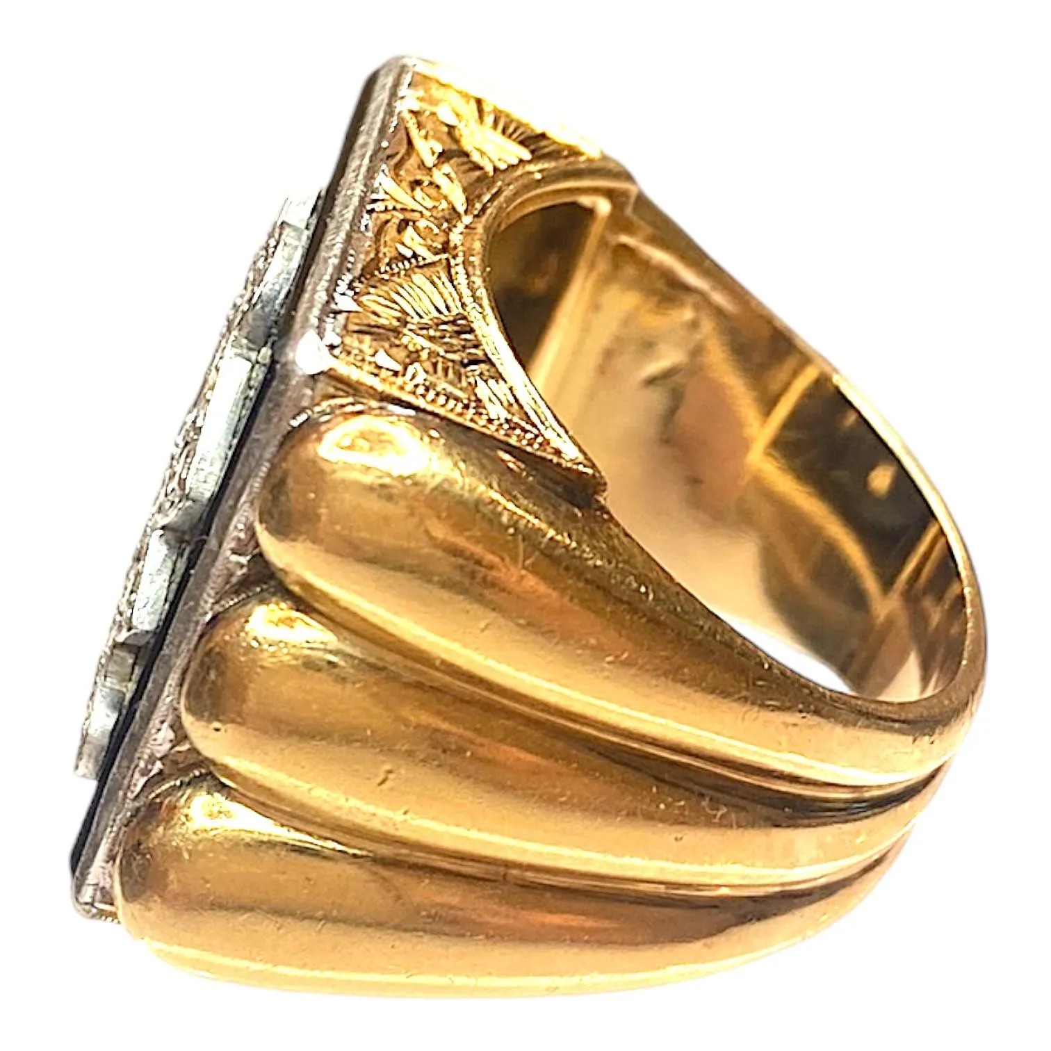 Vintage 18K Gold Onyx & Diamond Large Signet Ring