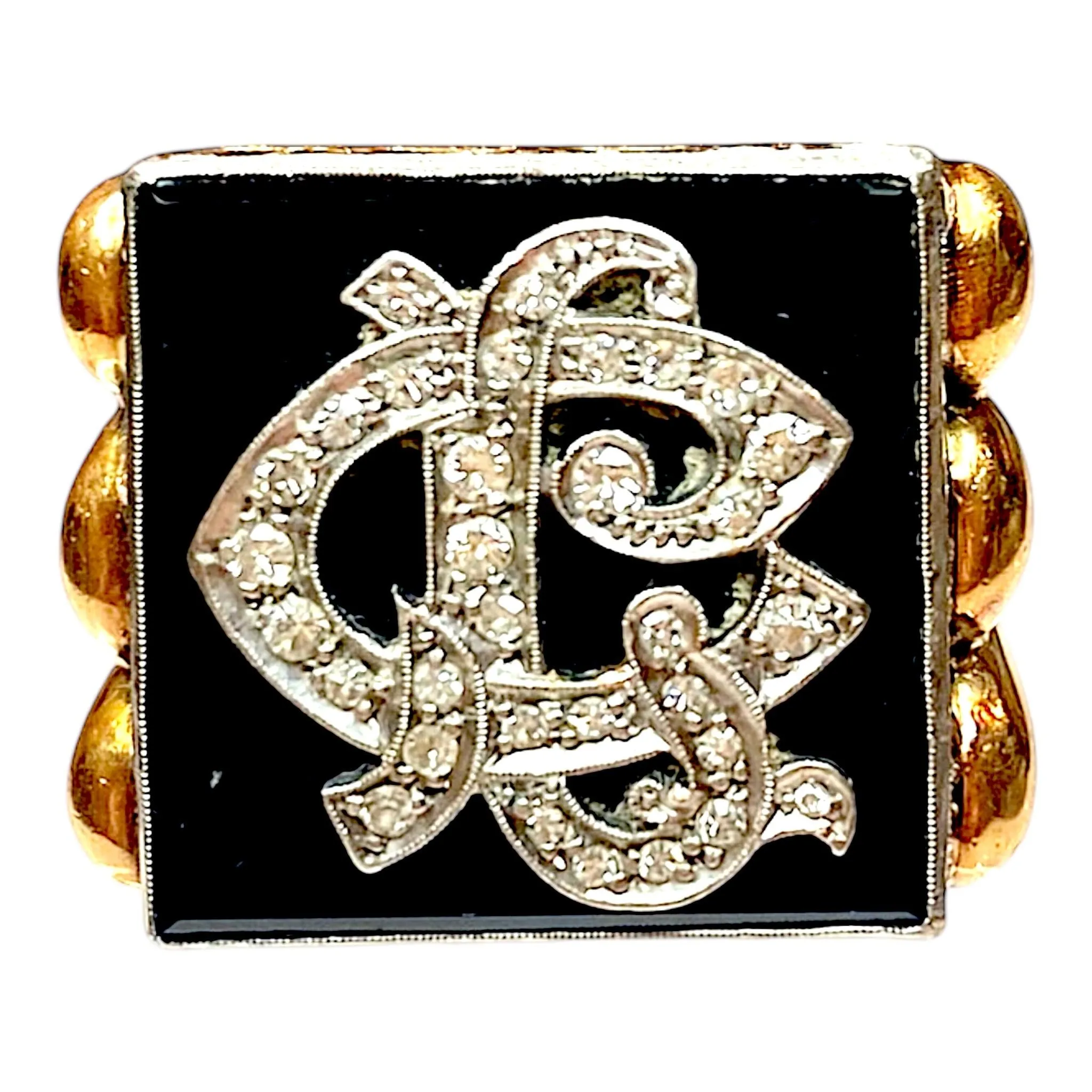 Vintage 18K Gold Onyx & Diamond Large Signet Ring