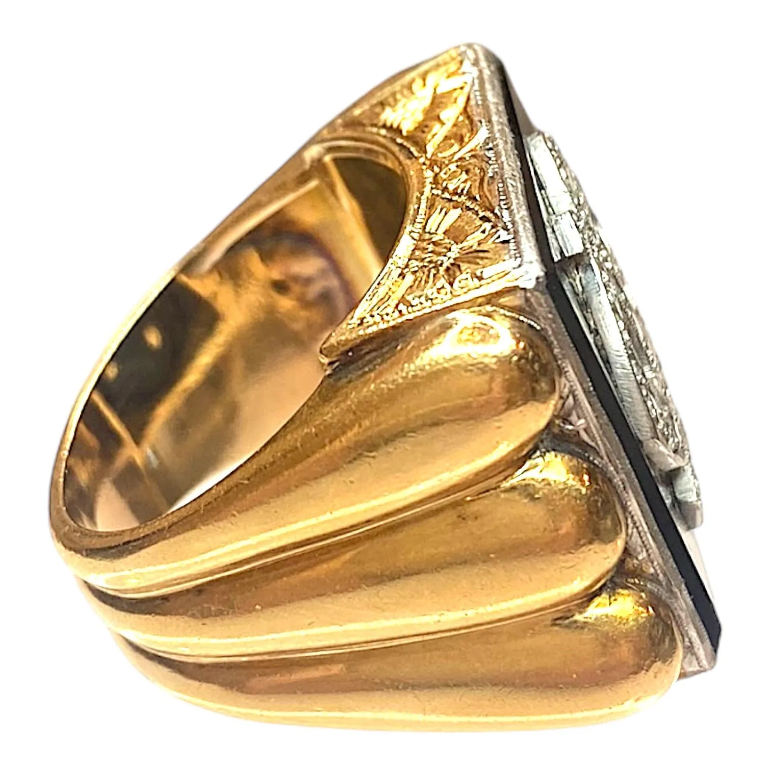 Vintage 18K Gold Onyx & Diamond Large Signet Ring