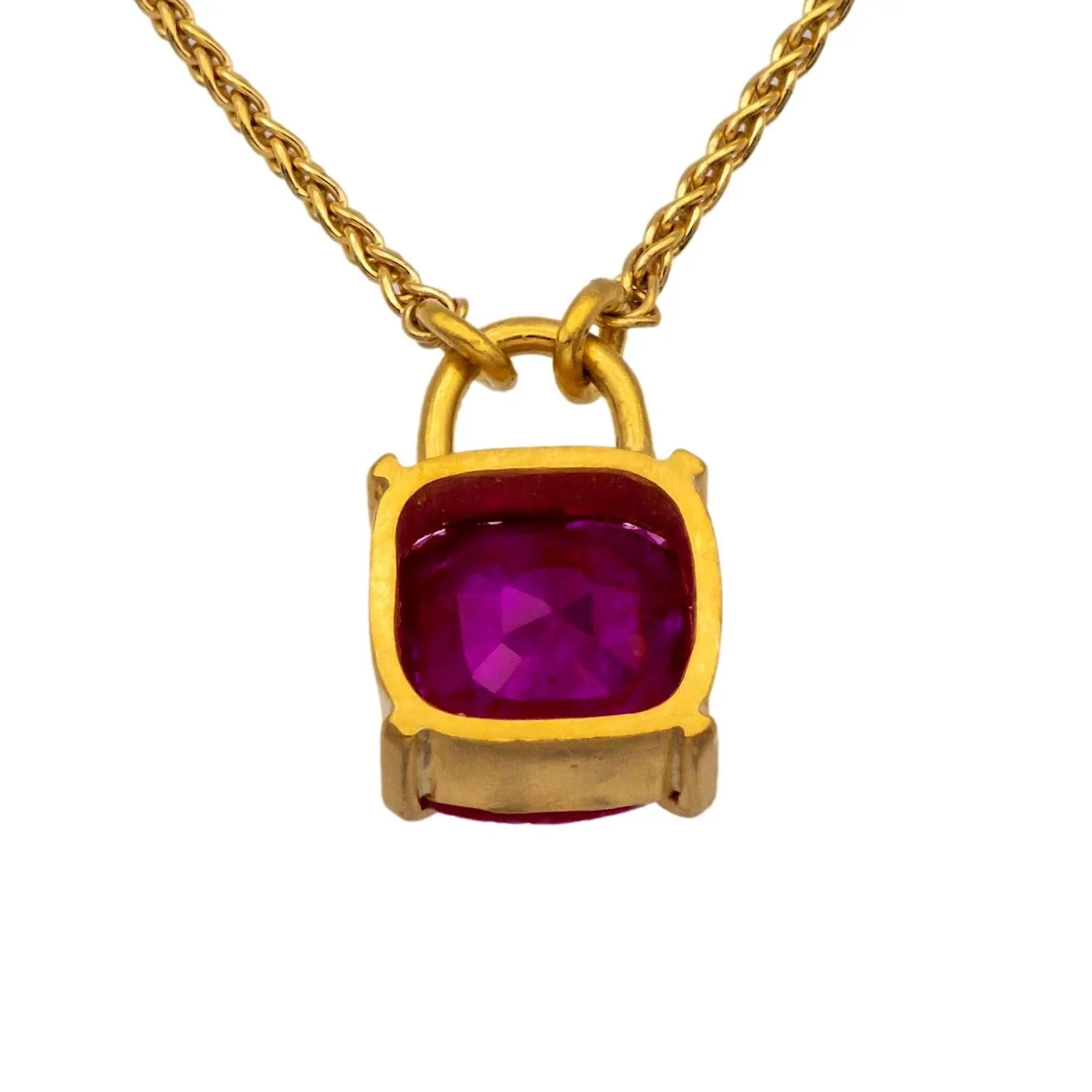 Vintage 22K / 18K Yellow Gold Ruby Pendant Necklace – 24 Inches, Hand-Made