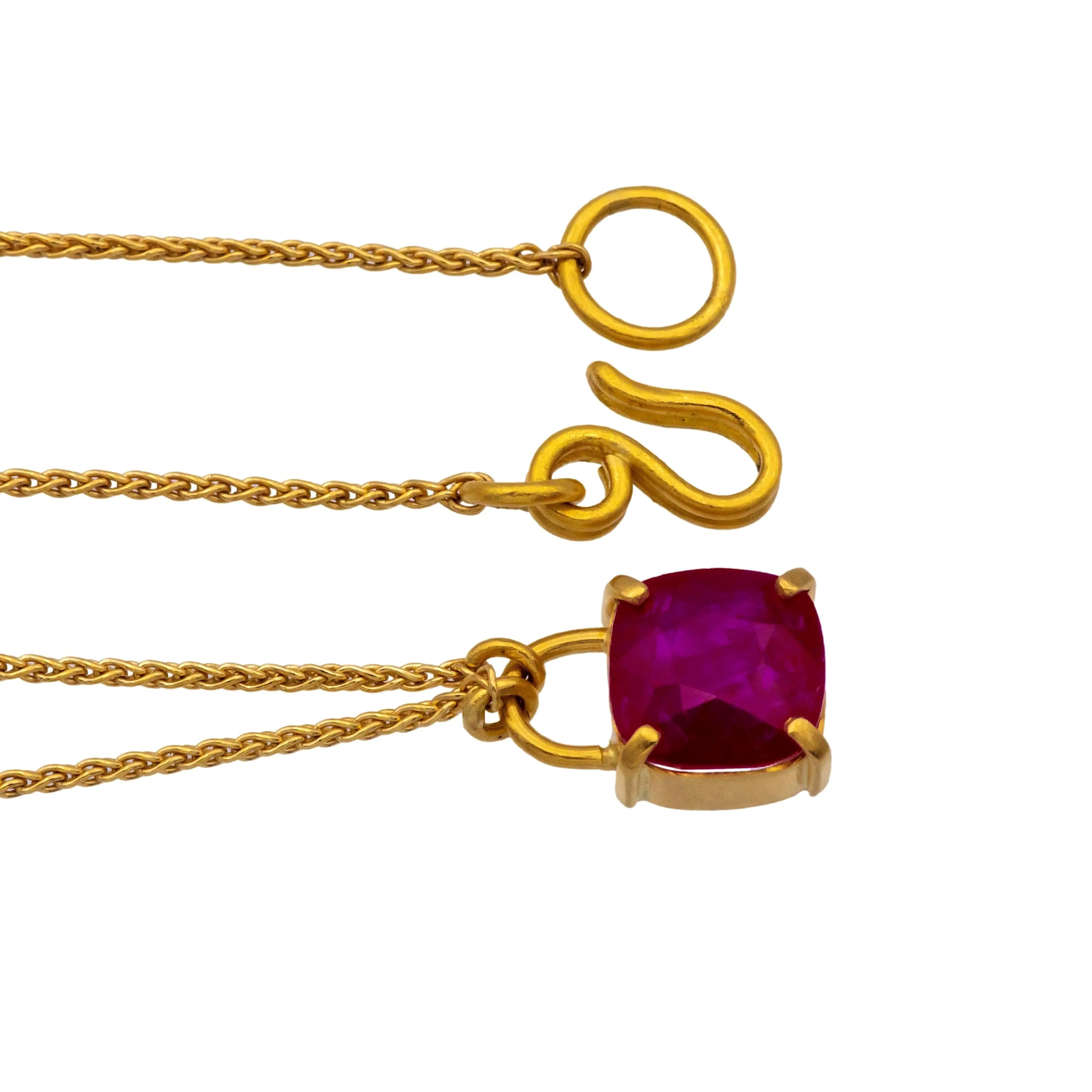Vintage 22K / 18K Yellow Gold Ruby Pendant Necklace – 24 Inches, Hand-Made
