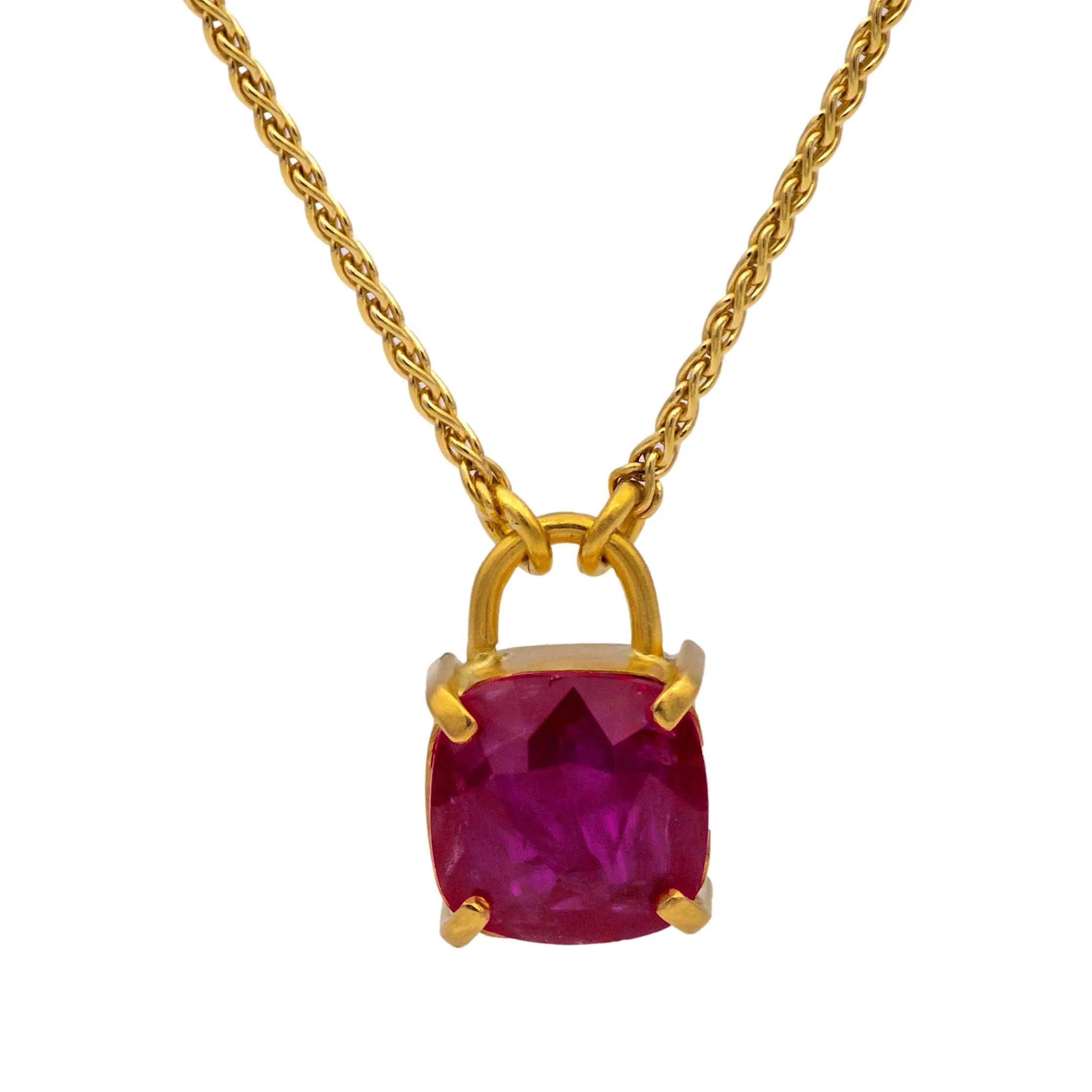 Vintage 22K / 18K Yellow Gold Ruby Pendant Necklace – 24 Inches, Hand-Made