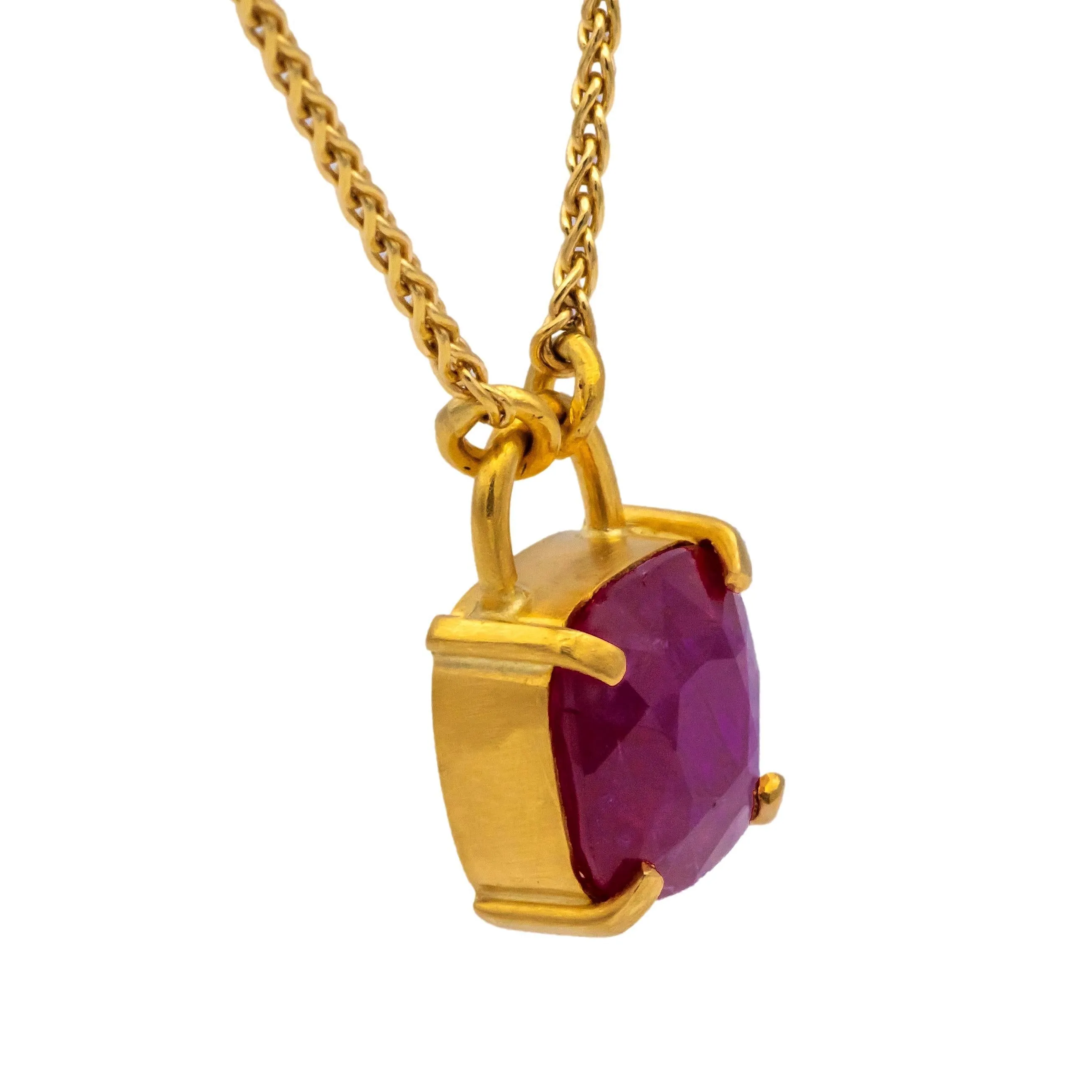 Vintage 22K / 18K Yellow Gold Ruby Pendant Necklace – 24 Inches, Hand-Made