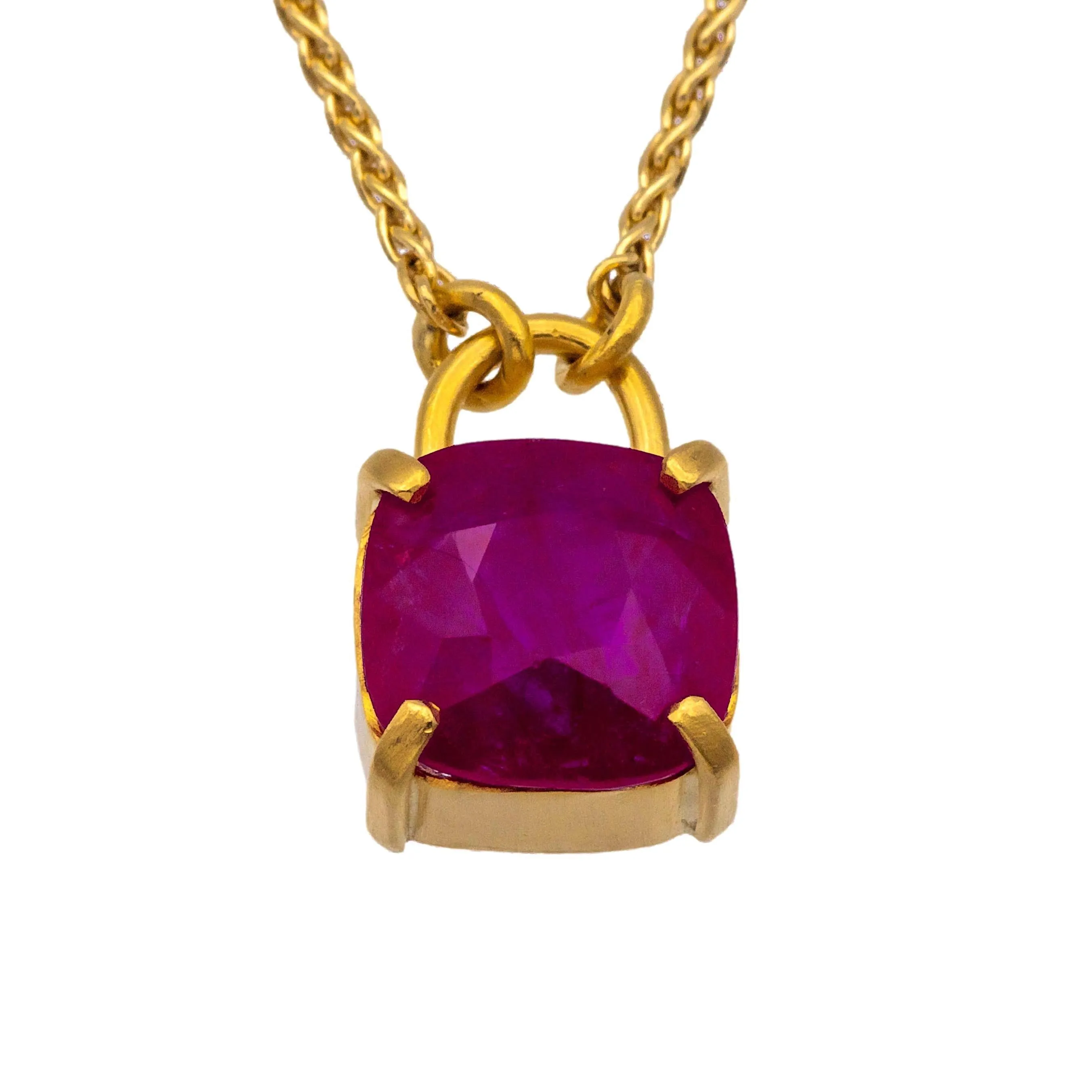 Vintage 22K / 18K Yellow Gold Ruby Pendant Necklace – 24 Inches, Hand-Made