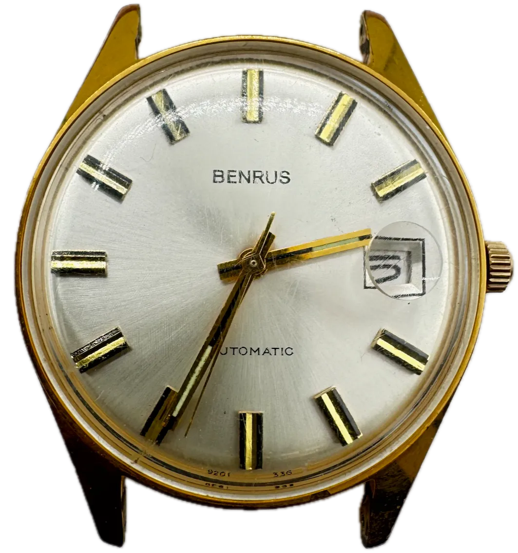 Vintage 35mm Benrus 9201 336 Sunburst Men's Automatic Wristwatch Gold Plated