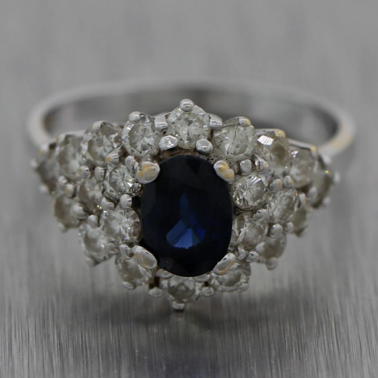 Vintage Estate 14k White Gold 1.75ctw Sapphire & Diamond Cluster Ring