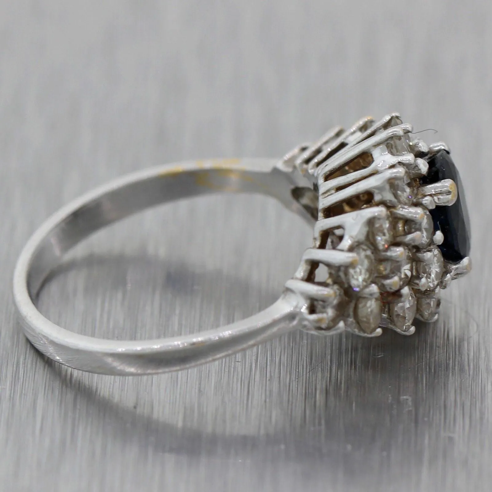 Vintage Estate 14k White Gold 1.75ctw Sapphire & Diamond Cluster Ring