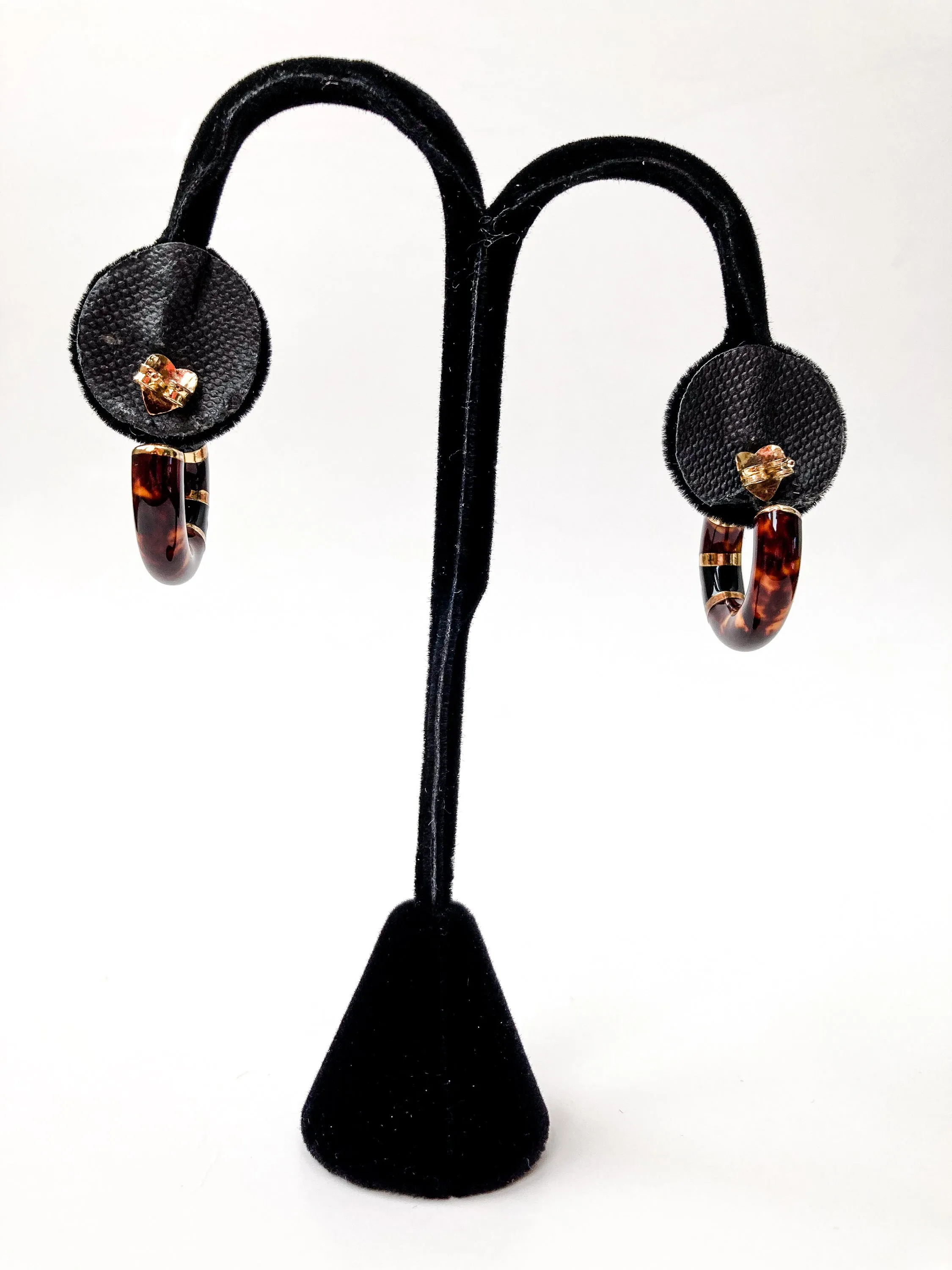 Vintage FLLI MENEGATTI Gold Vermeil 925 Tortoise Shell Black Onyx Hoop Post Earrings