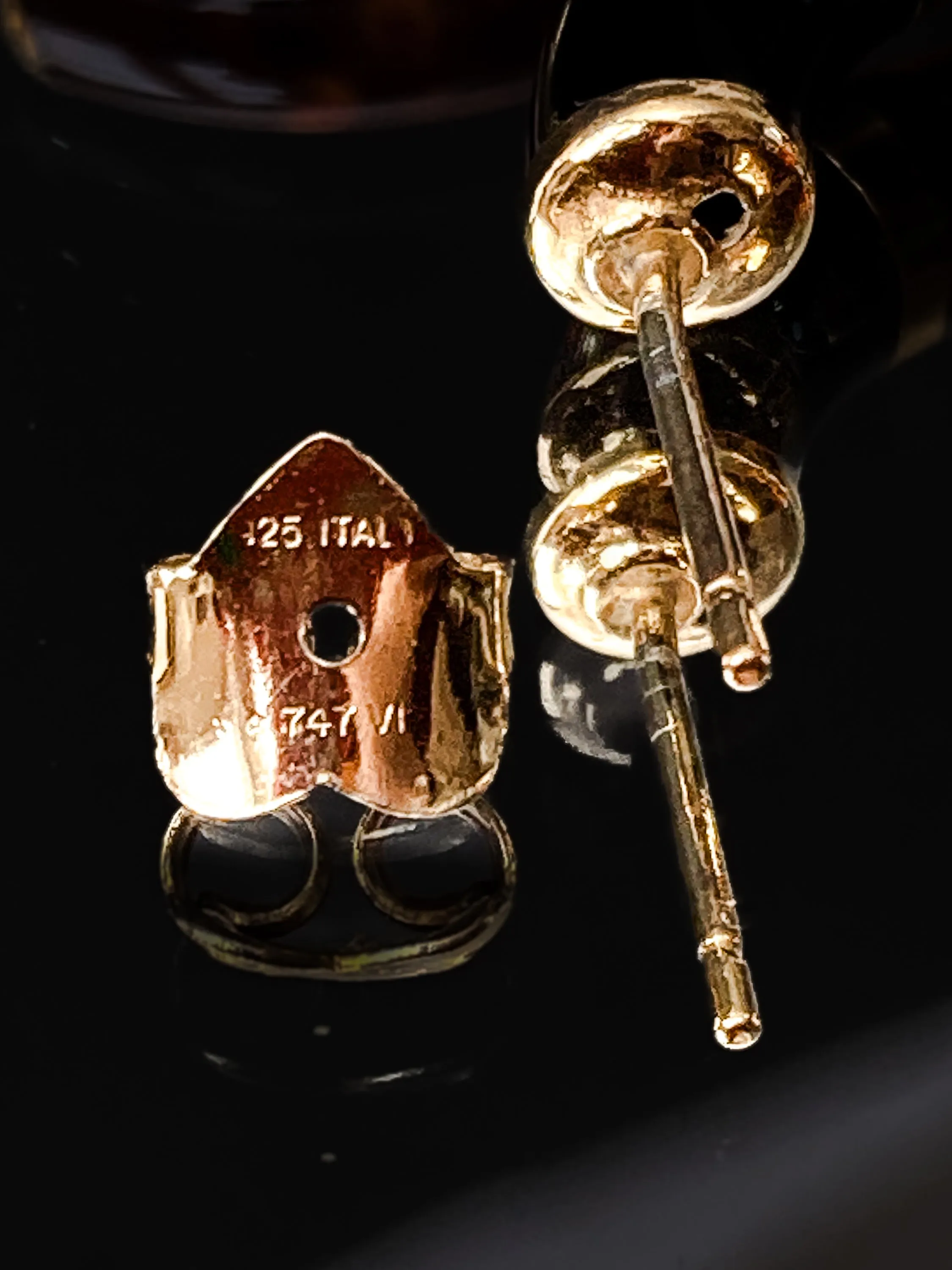 Vintage FLLI MENEGATTI Gold Vermeil 925 Tortoise Shell Black Onyx Hoop Post Earrings