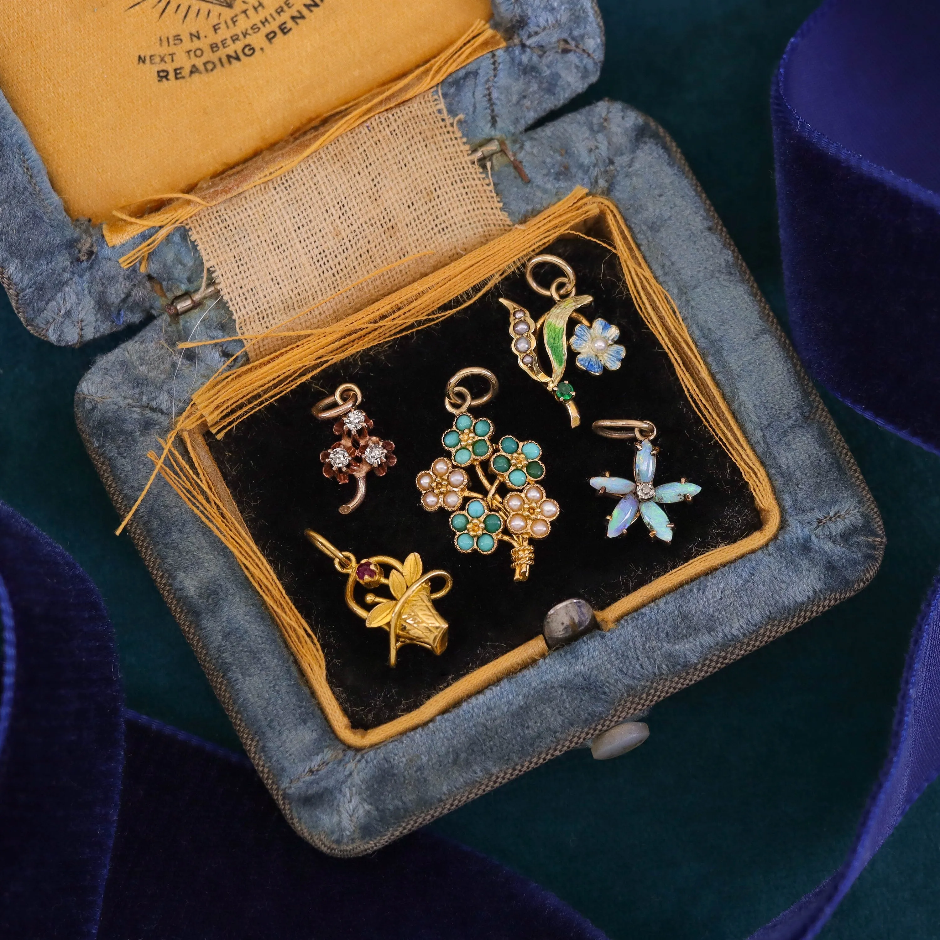 Vintage Flower Basket Charm of 18k Gold