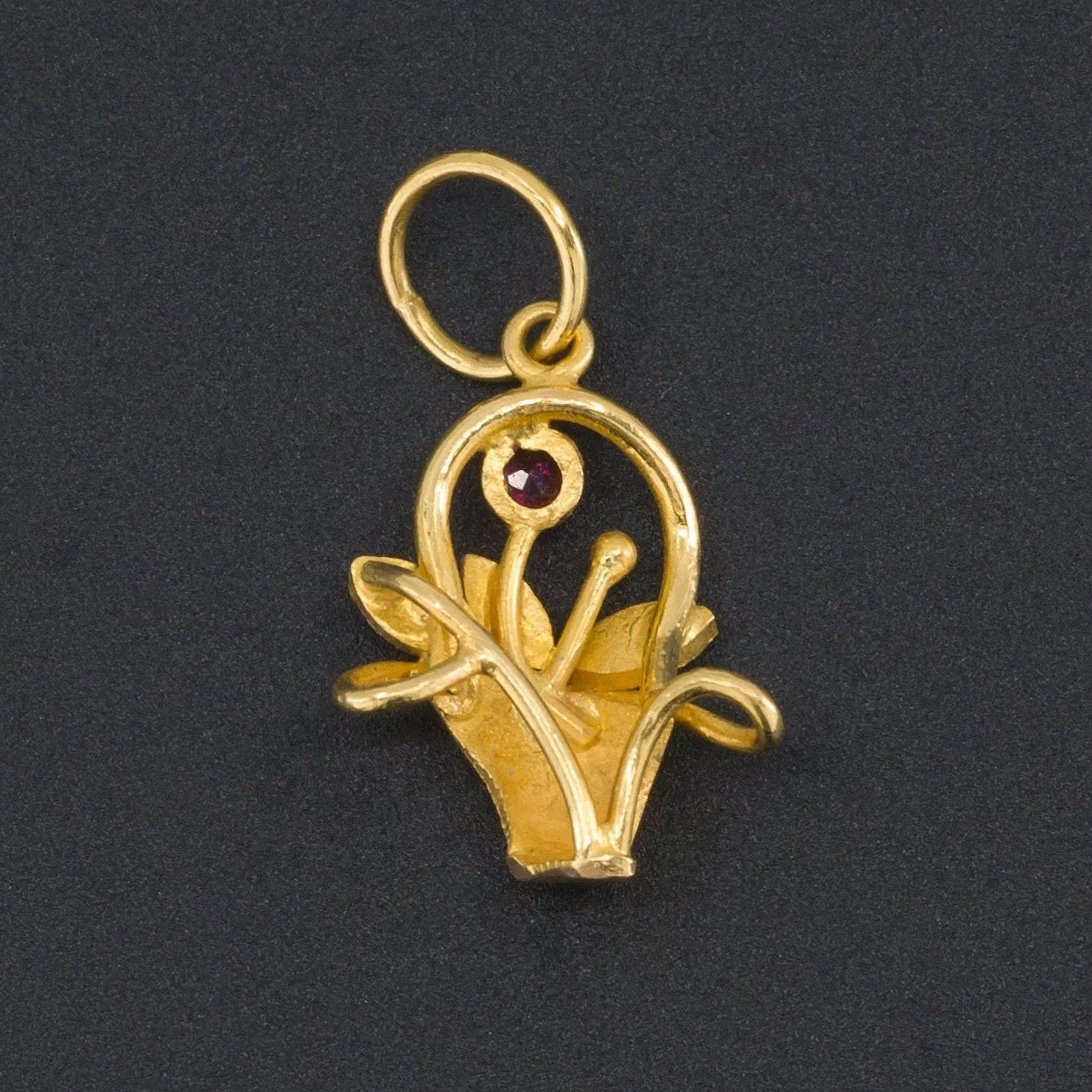 Vintage Flower Basket Charm of 18k Gold