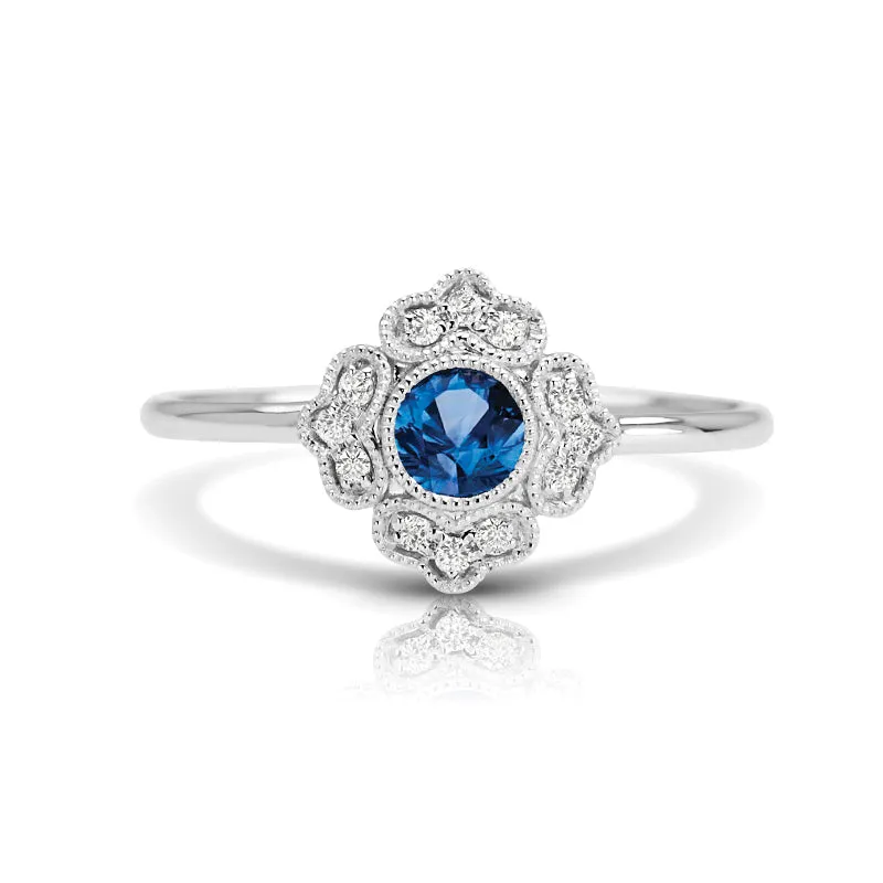 Vintage Inspired 0.25 ct. Natural Blue Sapphire Ring With Diamonds