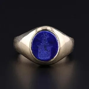 Vintage Lapis Signet Ring of 14k Gold