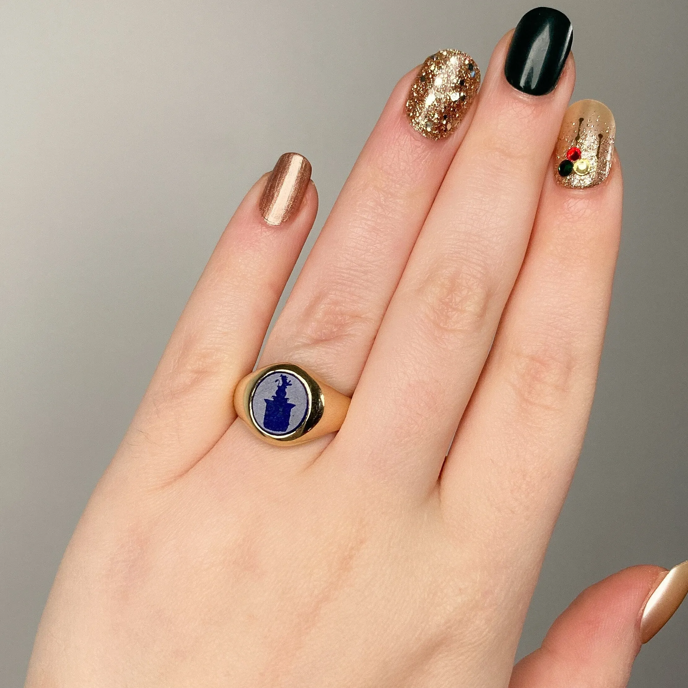 Vintage Lapis Signet Ring of 14k Gold
