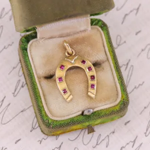 Vintage Ruby Horseshoe Pendant of 14k Gold