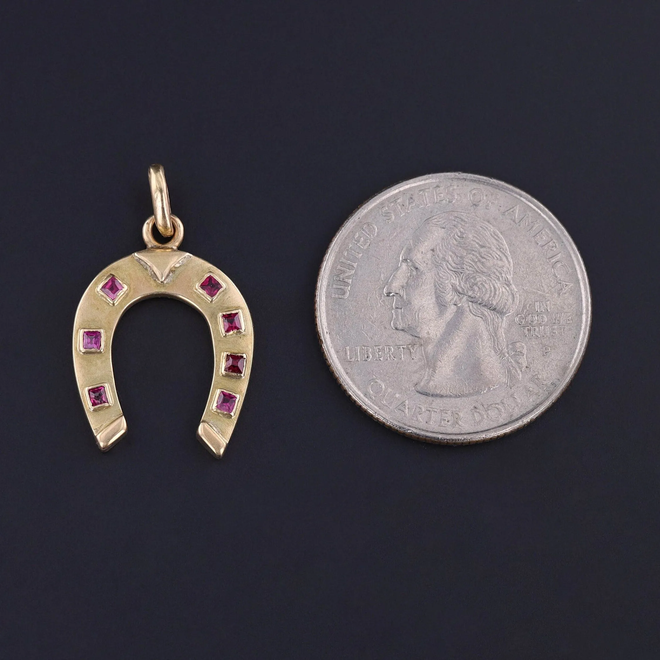 Vintage Ruby Horseshoe Pendant of 14k Gold