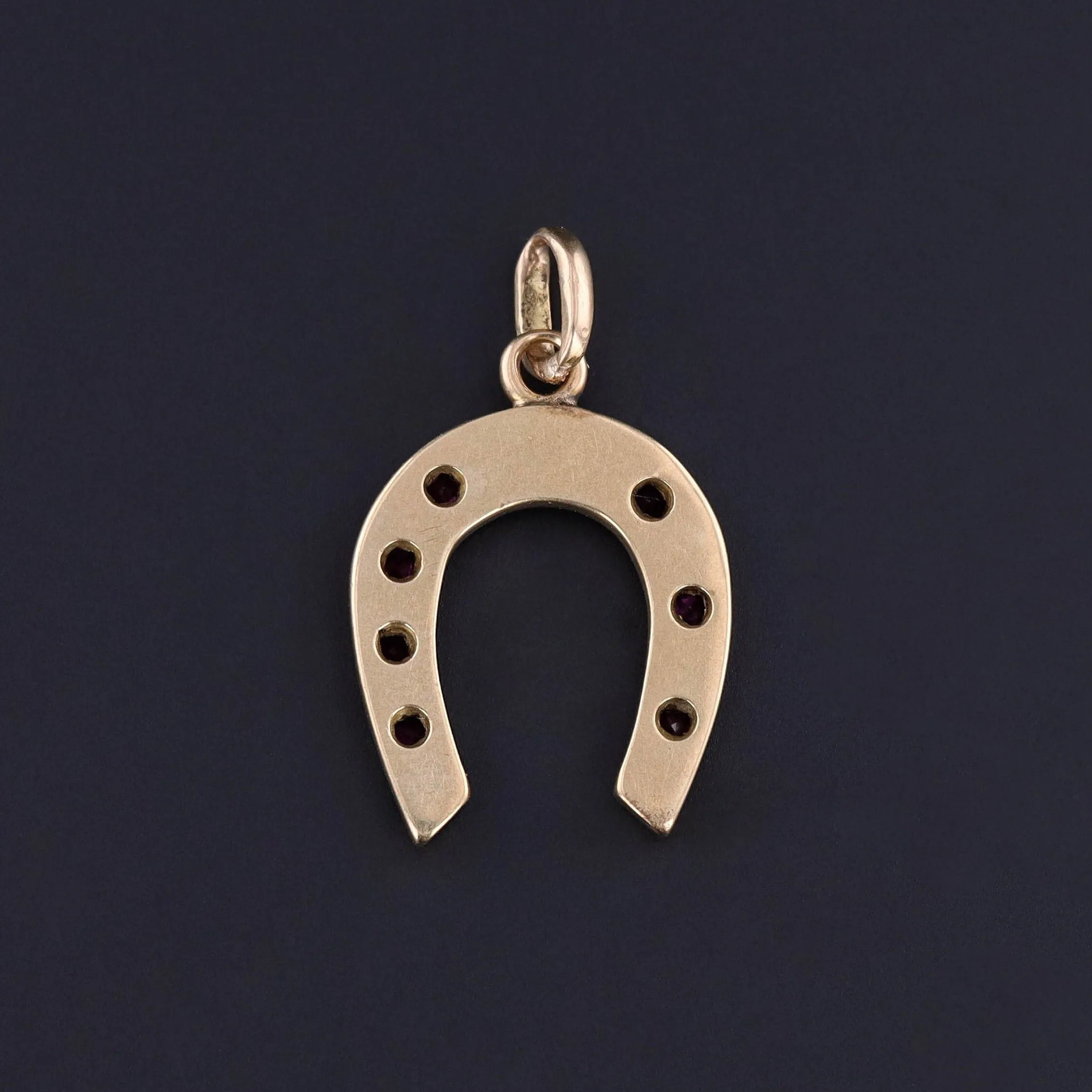 Vintage Ruby Horseshoe Pendant of 14k Gold