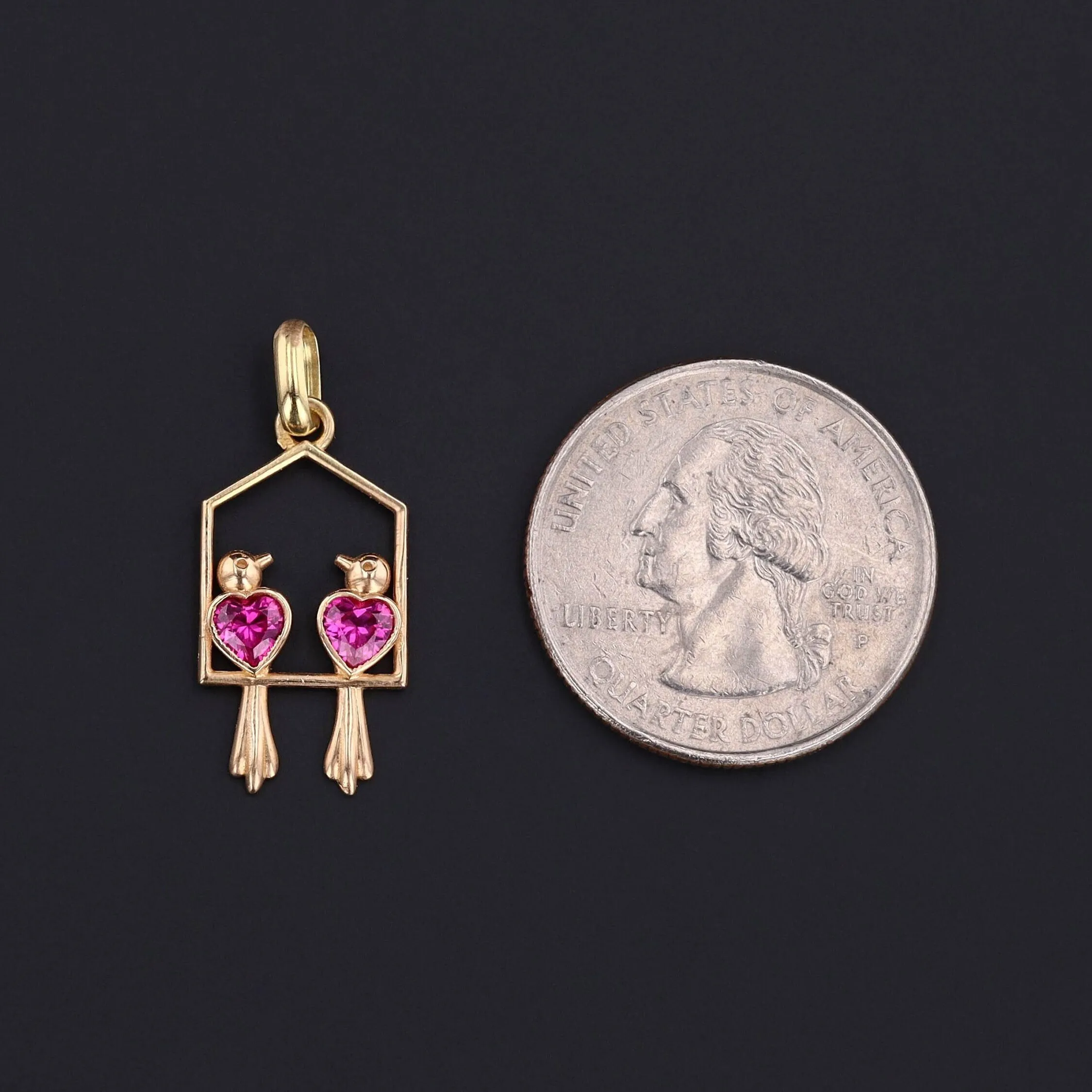 Vintage Ruby Lovebirds Pendant of 18k Gold