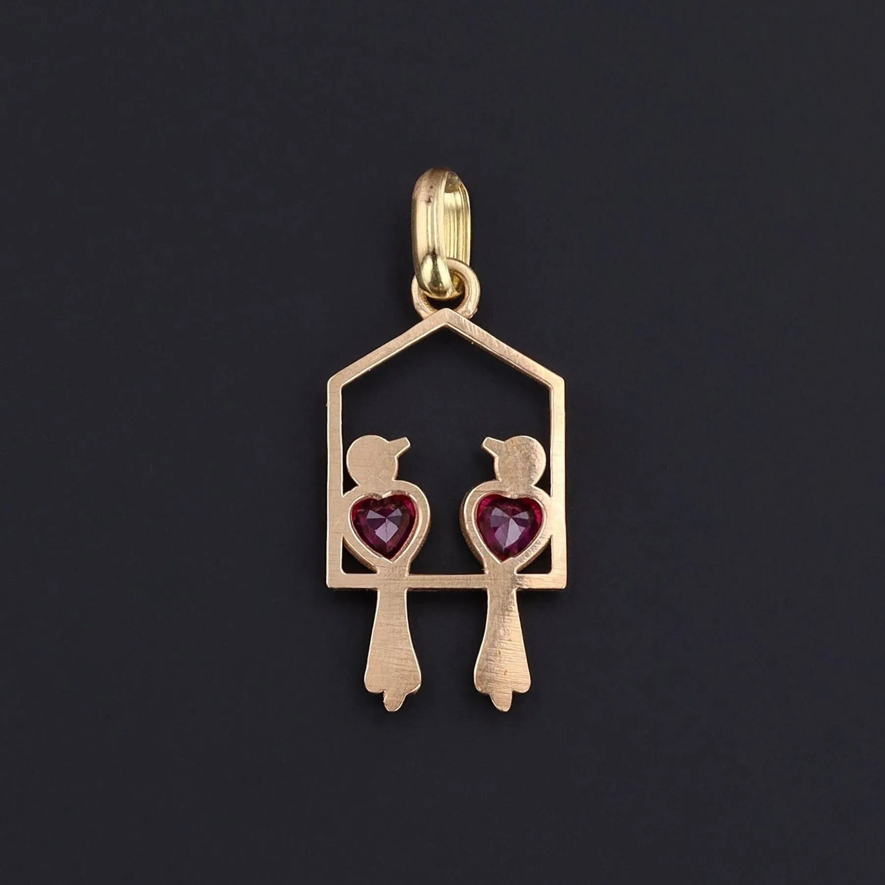 Vintage Ruby Lovebirds Pendant of 18k Gold