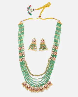 vivinia BY VIDHI MEHRA ISMAARH 2.0 Gold/Green Long Necklace Set with Pair of Earrings