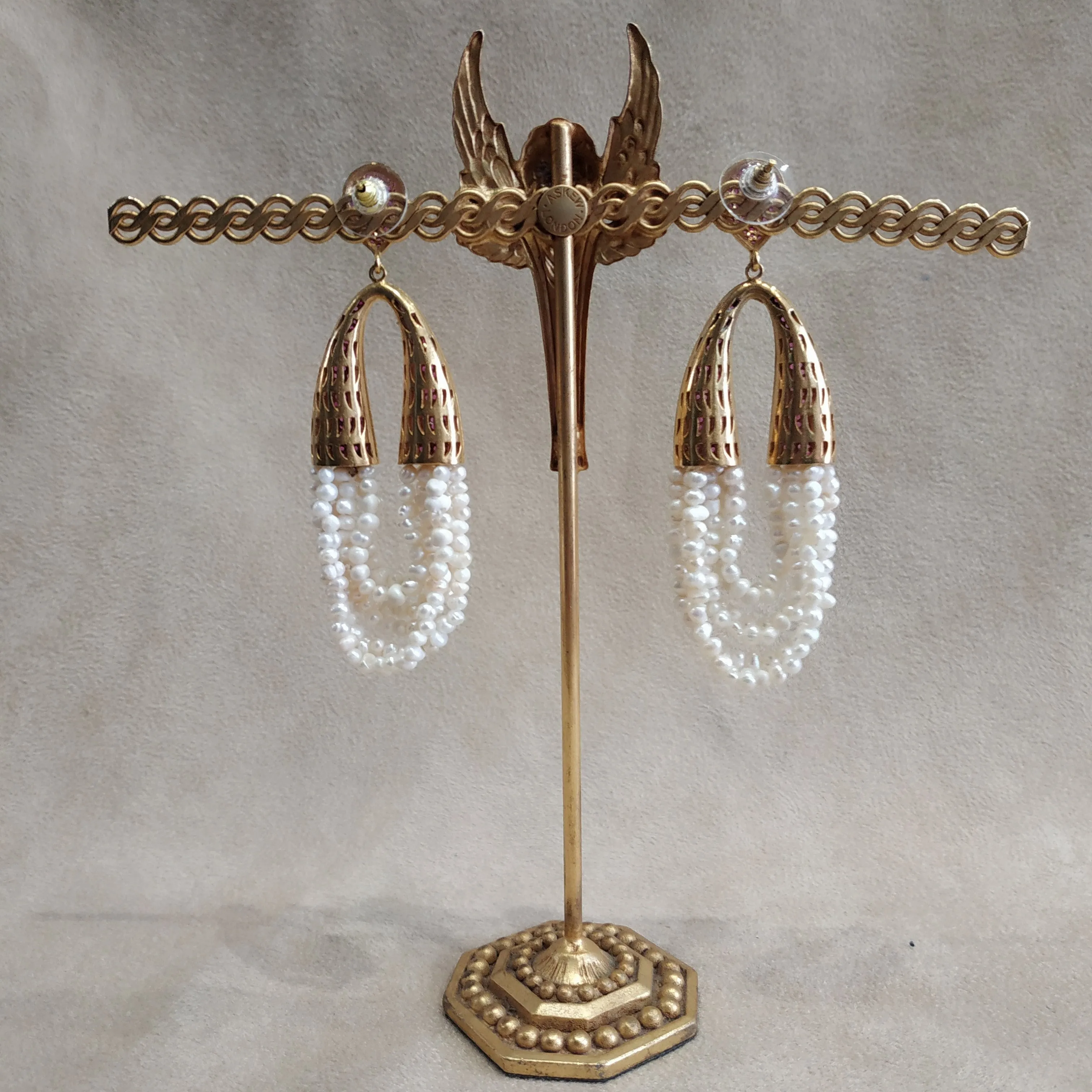 waterfall pearl and ruby crystal pave earrings