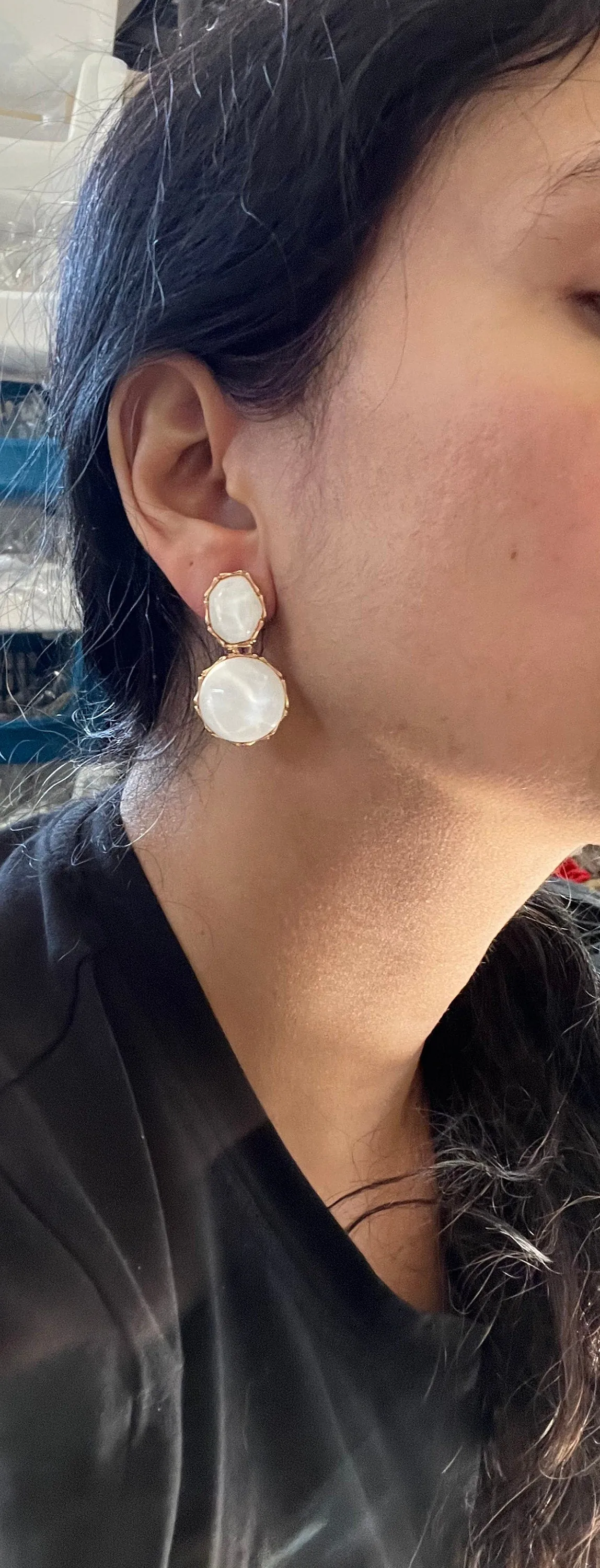 White earrings small , white acrylic earrings , Snow White gold earrings , teardrop white stud earrings , long white earrings