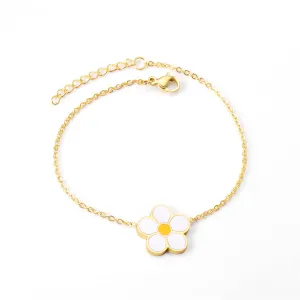 White Enamel & 18K Gold-Plated Flower Charm Bracelet