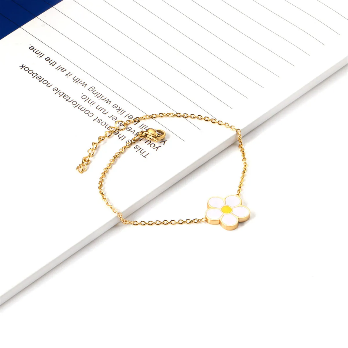 White Enamel & 18K Gold-Plated Flower Charm Bracelet