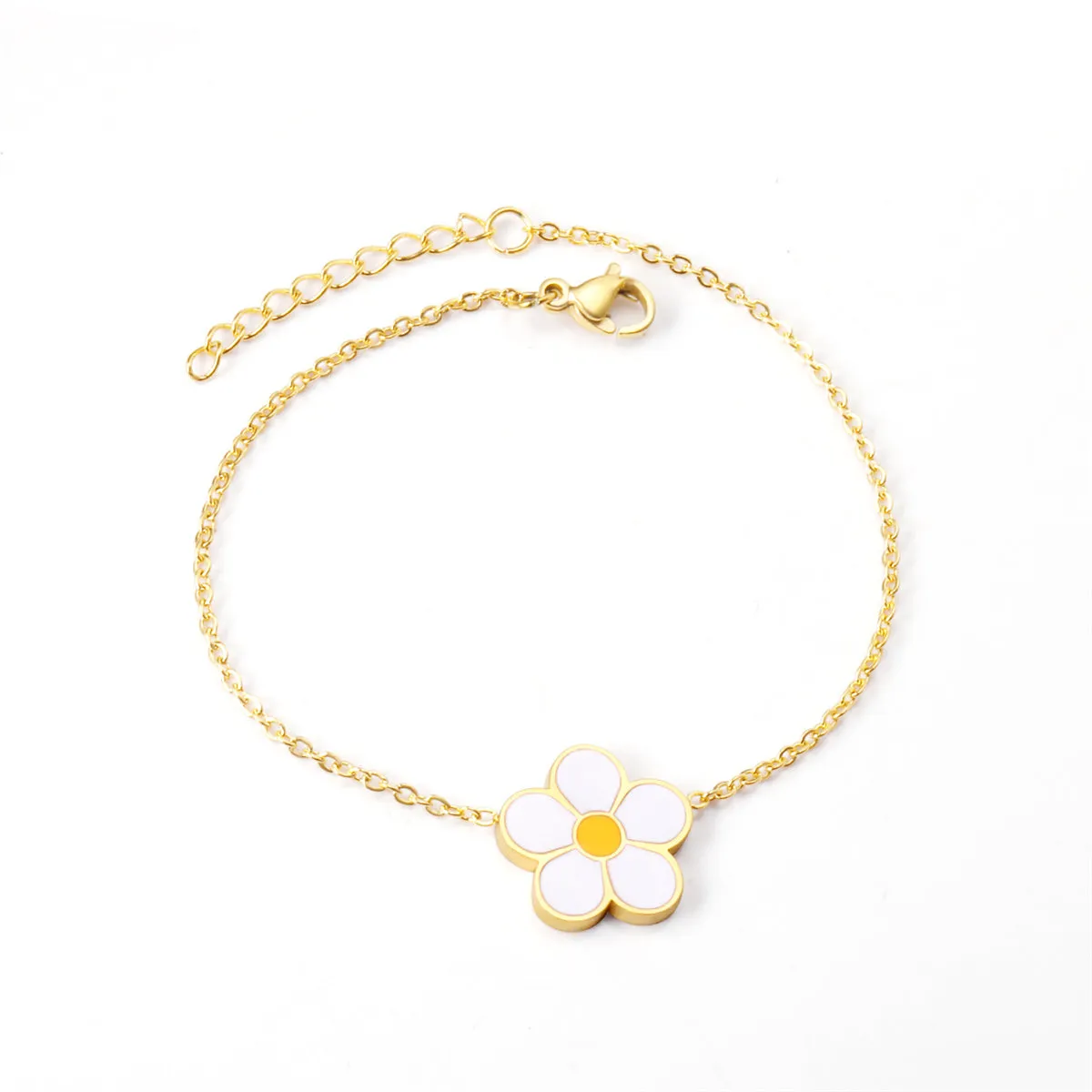 White Enamel & 18K Gold-Plated Flower Charm Bracelet
