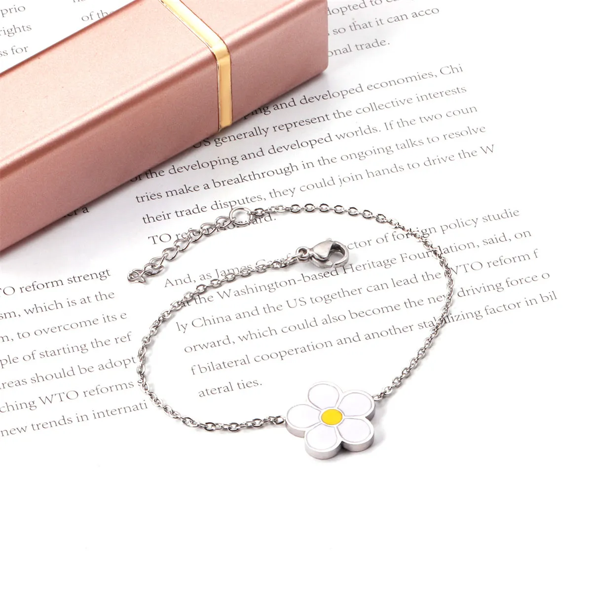 White Enamel & Silver-Plated Flower Charm Bracelet