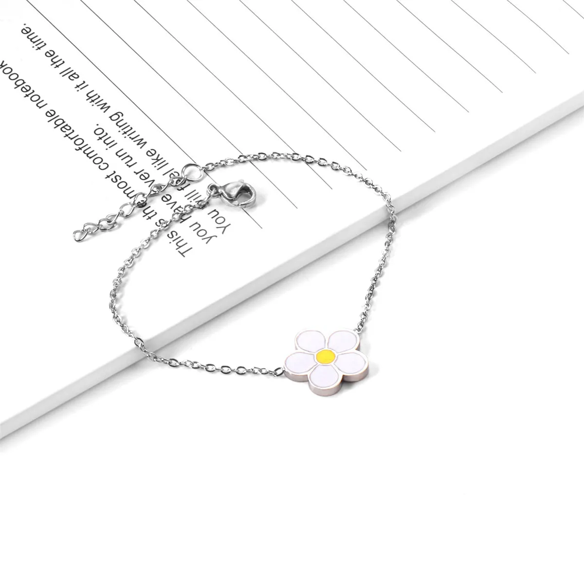White Enamel & Silver-Plated Flower Charm Bracelet