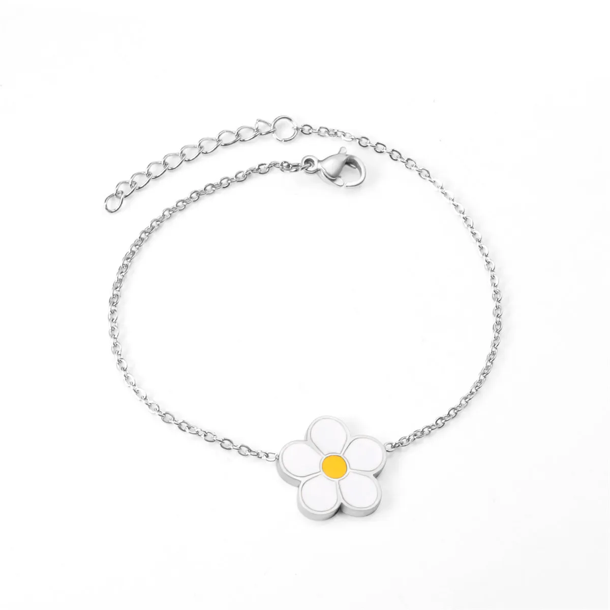 White Enamel & Silver-Plated Flower Charm Bracelet