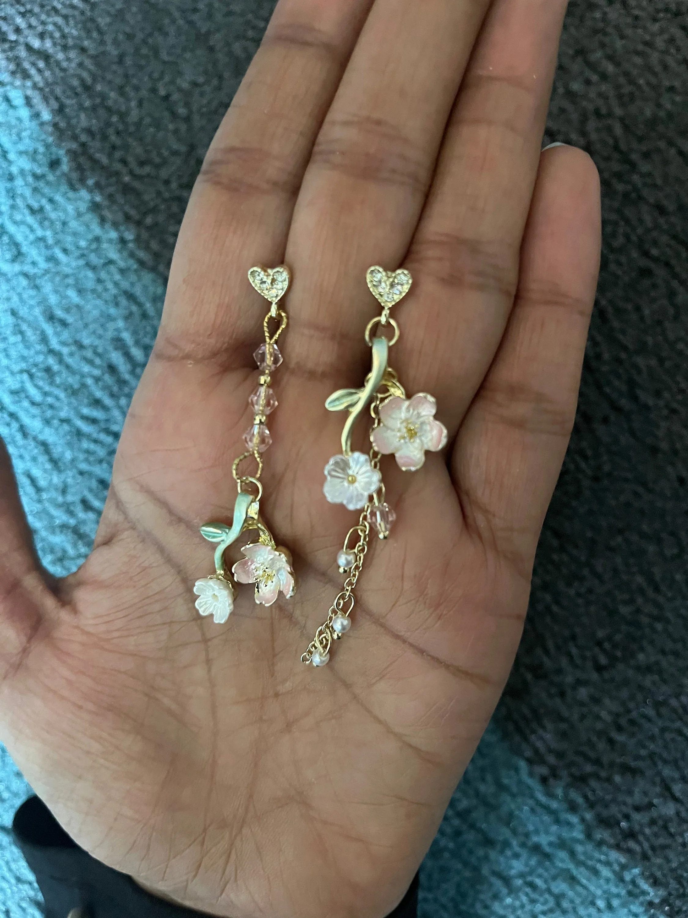White flower earrings , cherry blossom earrings ,  earrings , mismatched earrings , long white earrings floral