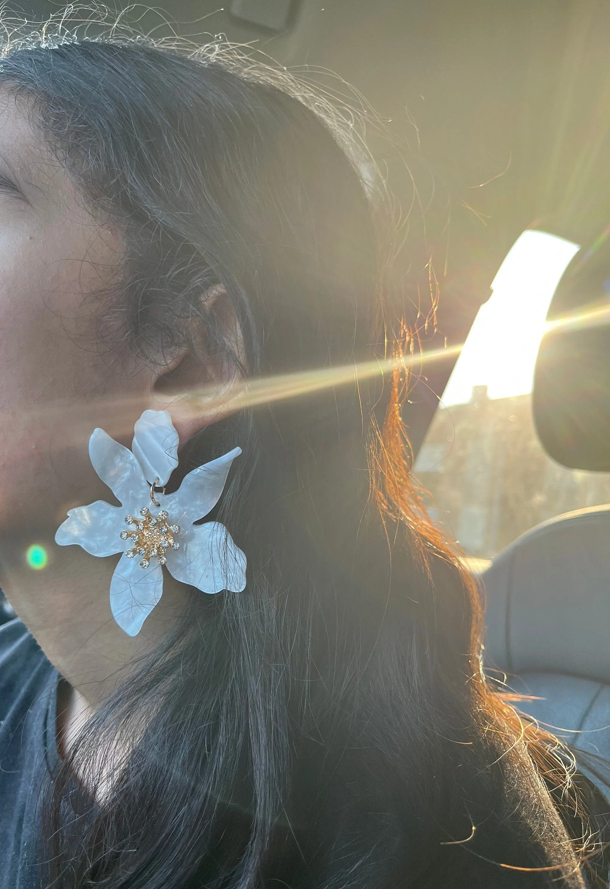 White flower earrings , huge white feathered earrings , large Snow White earrings , white earrings , big long white earrings acrylic floral