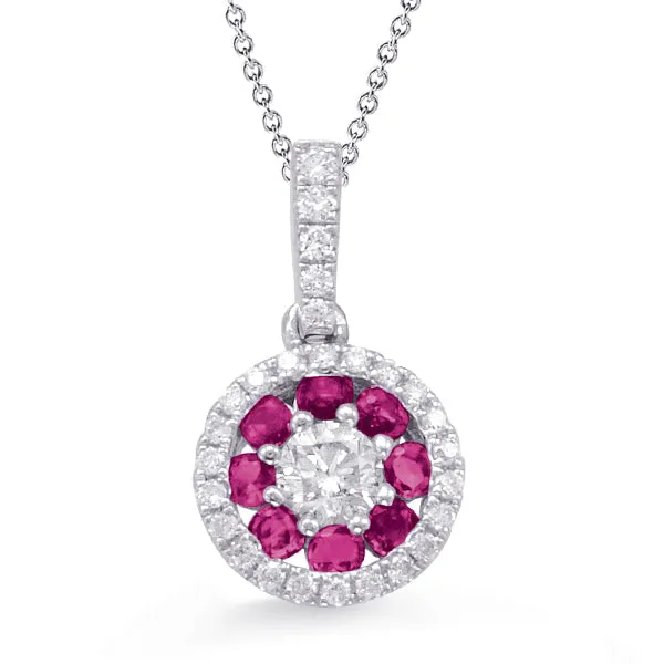 White Gold Ruby & Diamond Pendant P3282-RWG