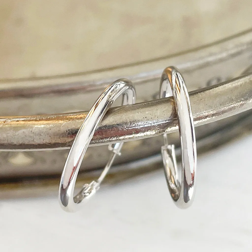 White Gold Tube 20mm Hoops