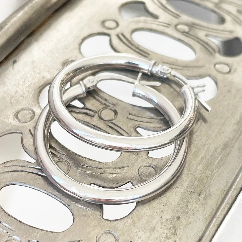 White Gold Tube 20mm Hoops