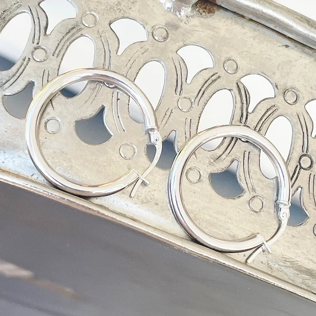 White Gold Tube 20mm Hoops