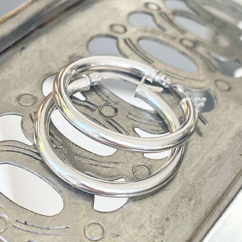 White Gold Tube 20mm Hoops