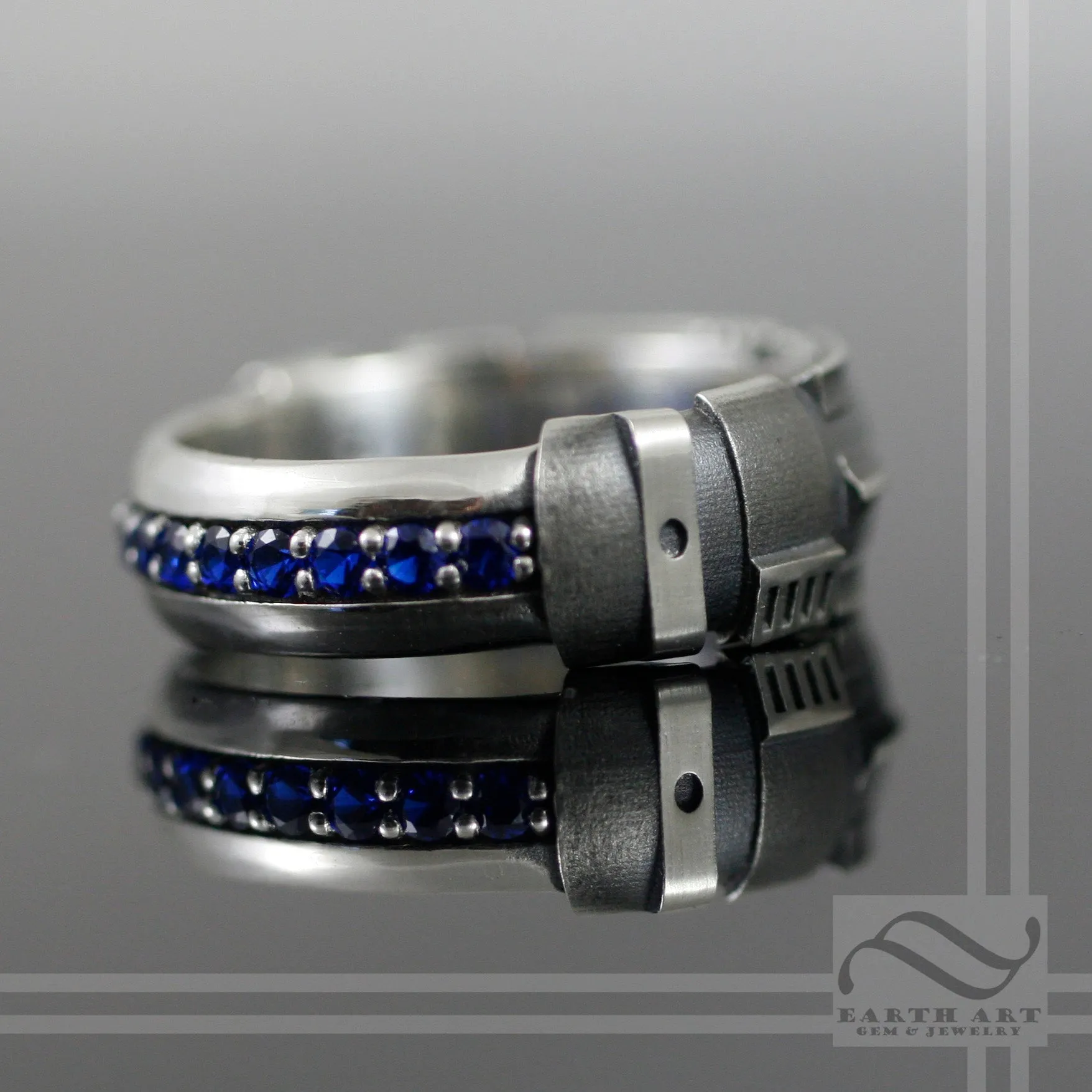 Wide Sapphire Light Sword Ring - Sterling Silver