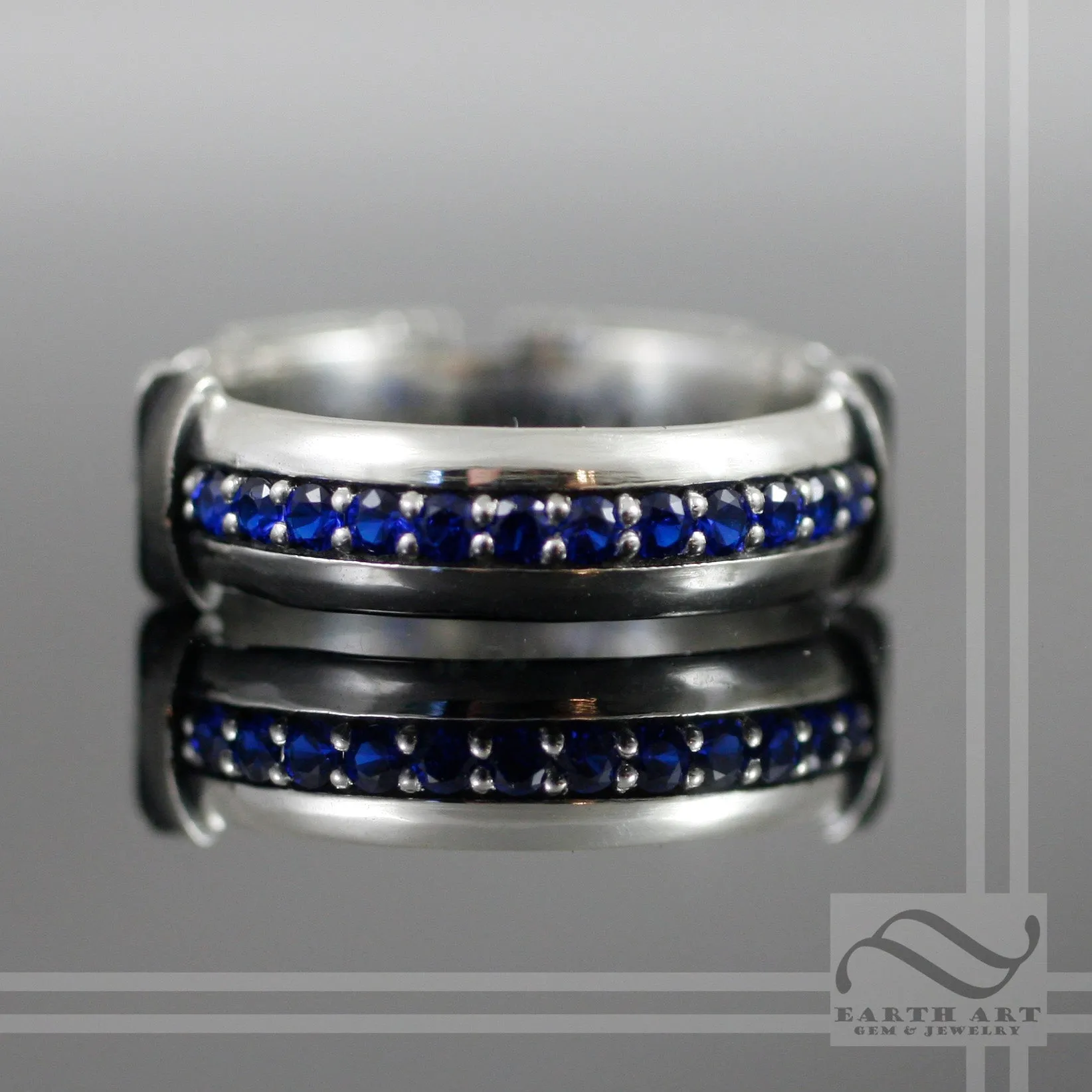 Wide Sapphire Light Sword Ring - Sterling Silver