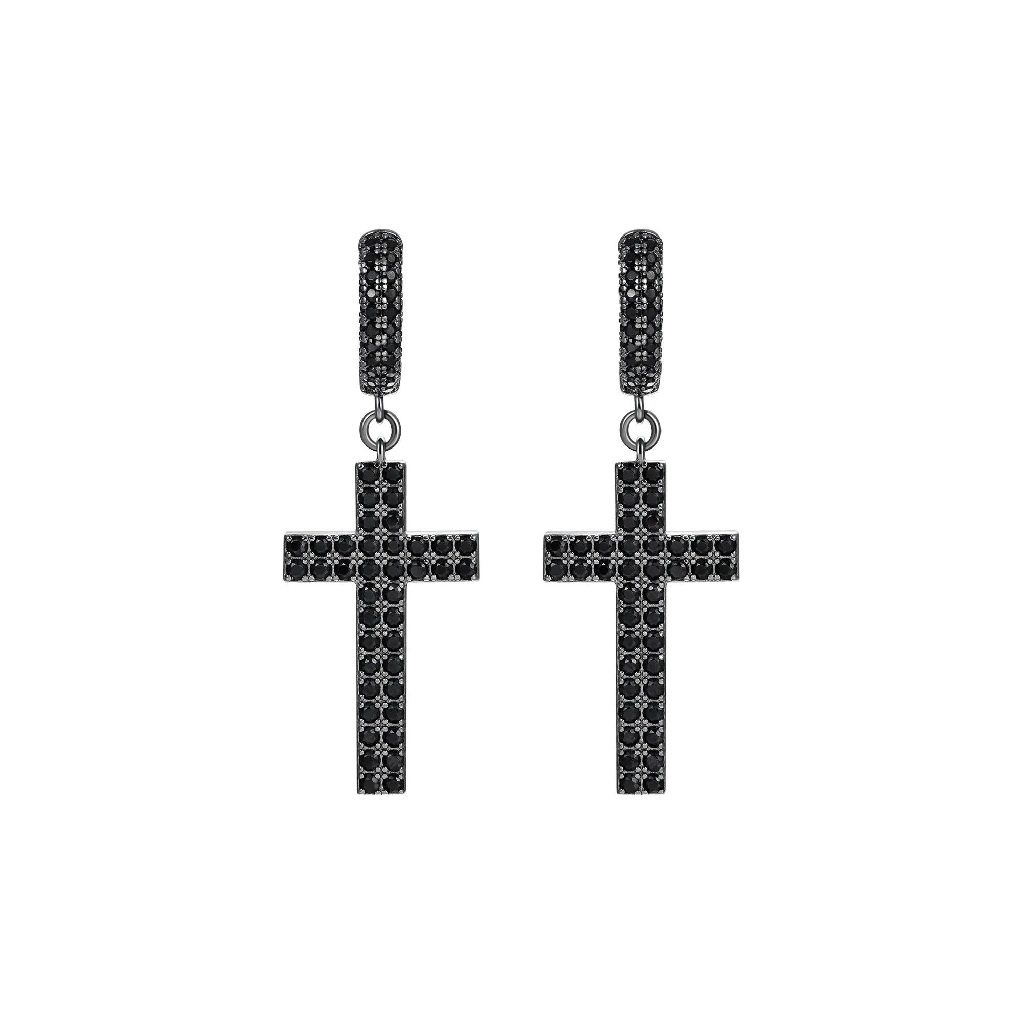 Women's Cross Earring (with Two-Row Gems)