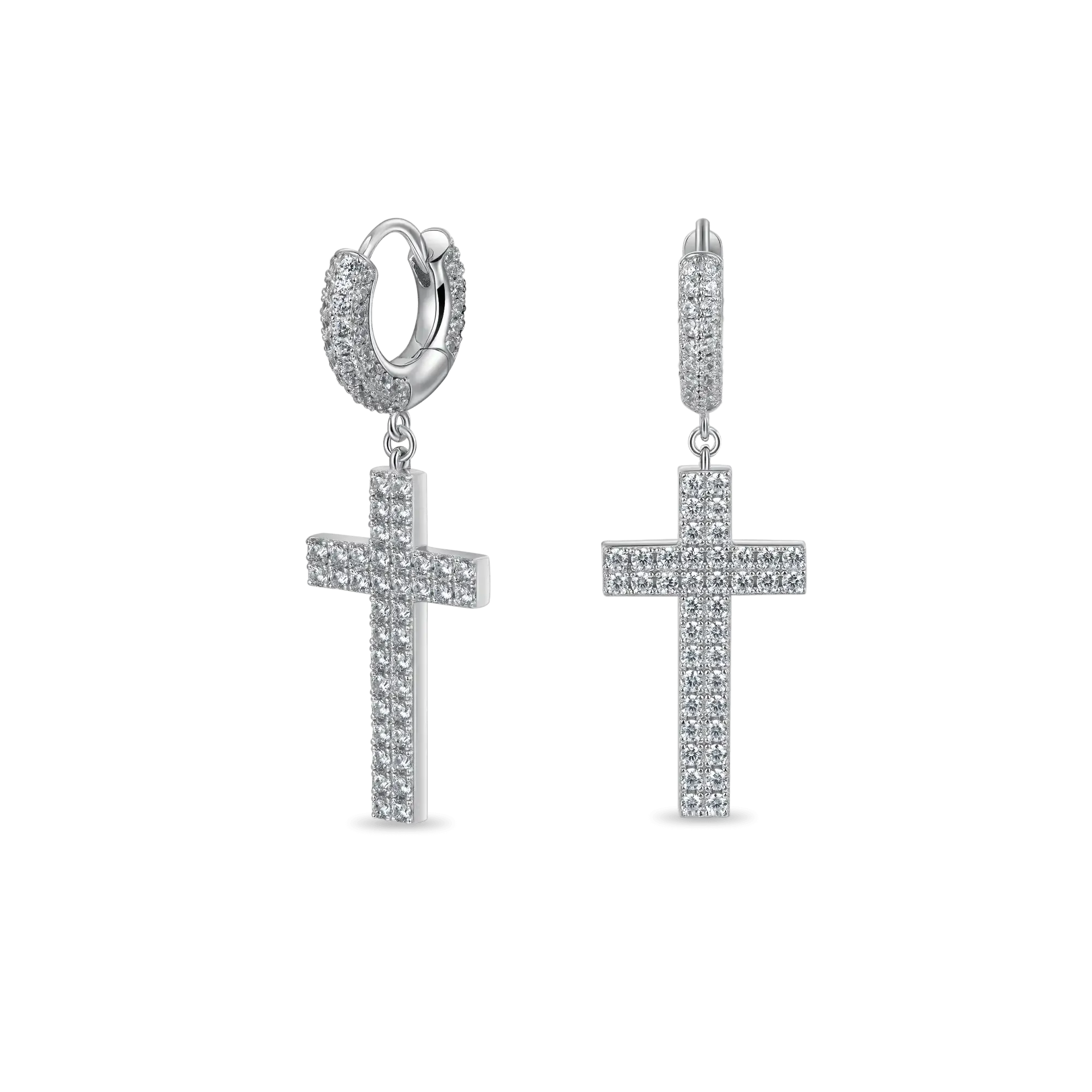 Women's Cross Earring (with Two-Row Gems)