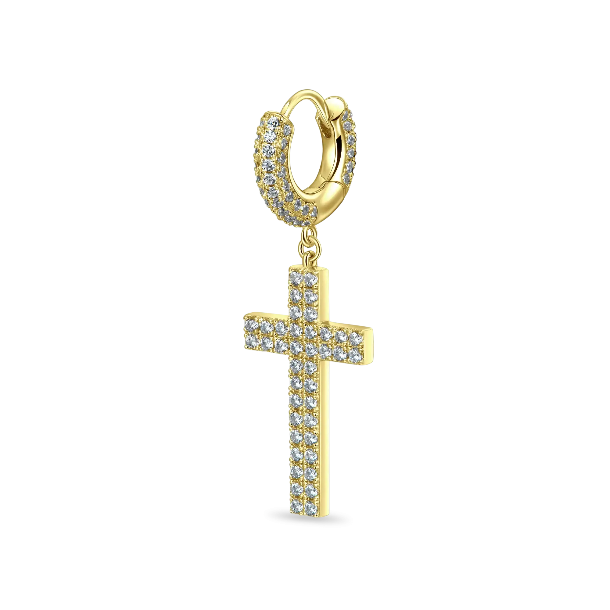 Women's Cross Earring (with Two-Row Gems)
