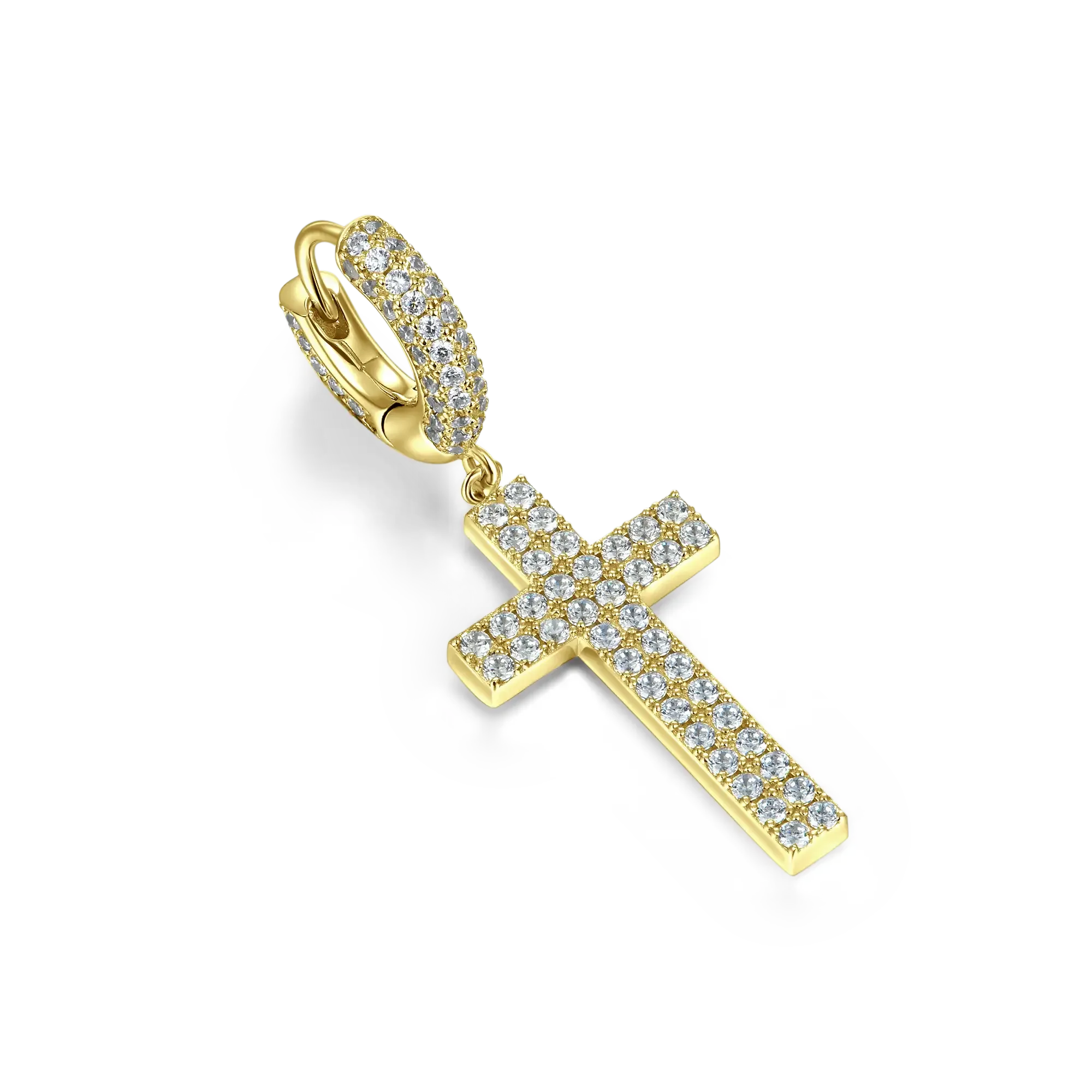 Women's Cross Earring (with Two-Row Gems)