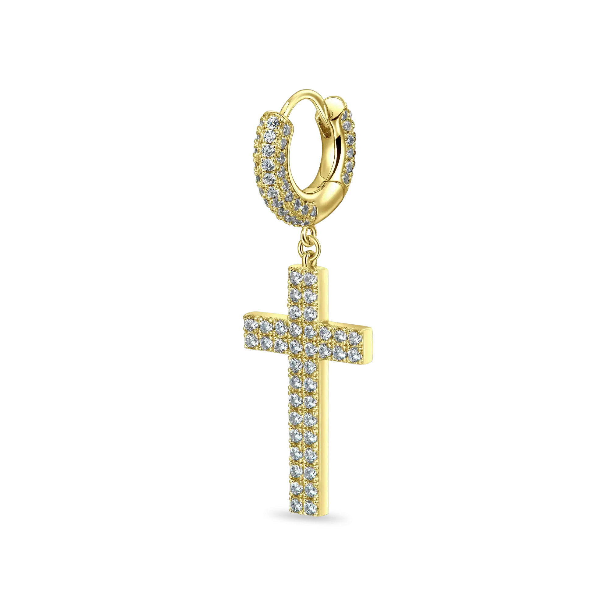 Women's Cross Earring (with Two-Row Gems)