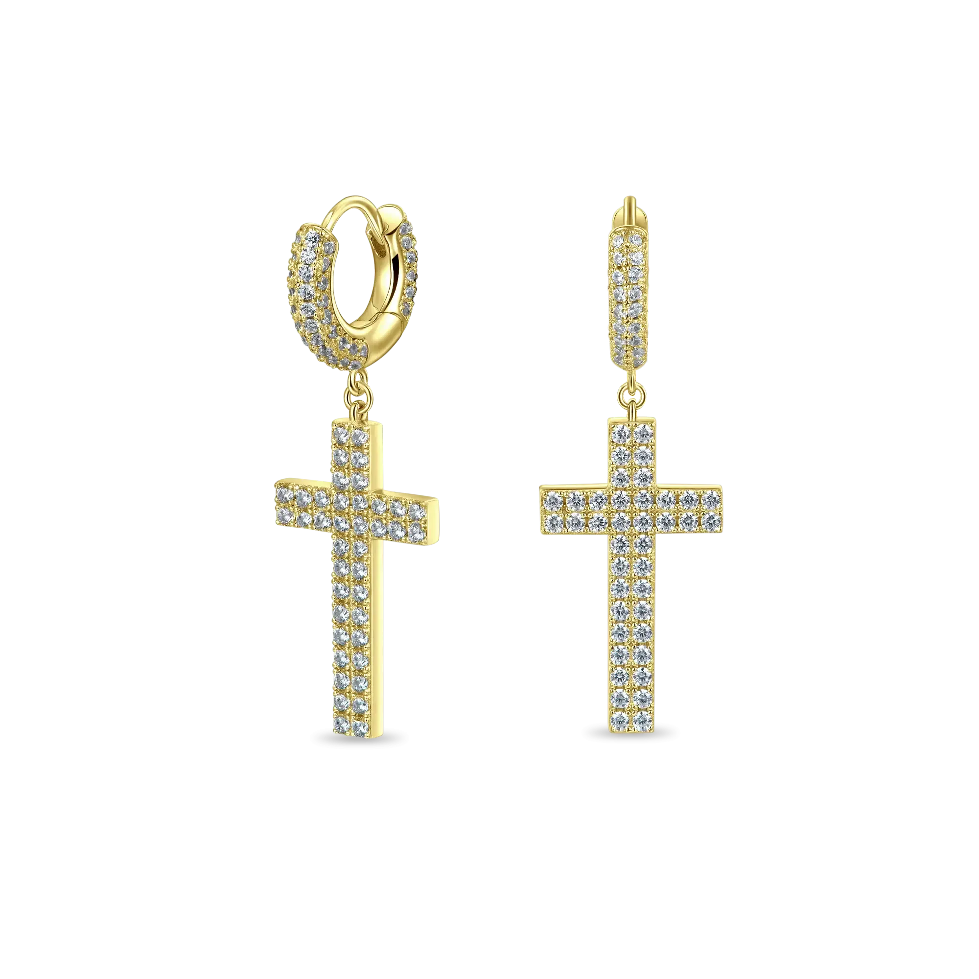 Women's Cross Earring (with Two-Row Gems)