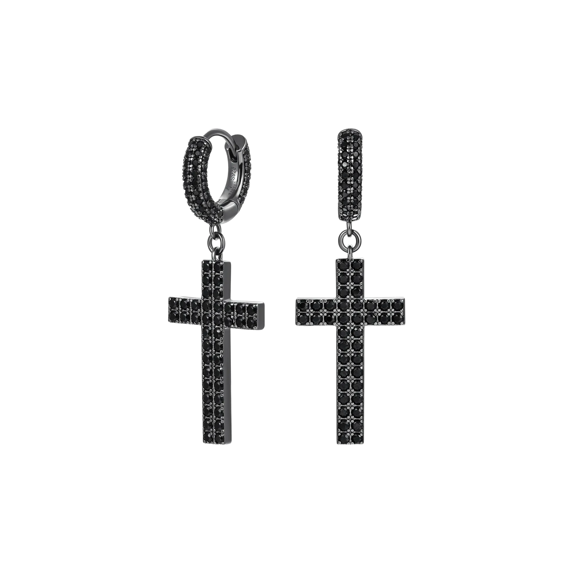 Women's Cross Earring (with Two-Row Gems)